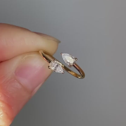 1.00 TCW Elegant Open Bypass Moissanite Diamond Pear Cut Diamond Ring in Minimalist Double Stone Ring