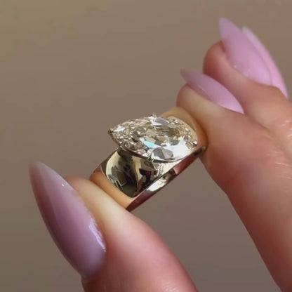 Old Mine Pear Cut Moissanite Engagement Ring East West Gold Wedding Ring