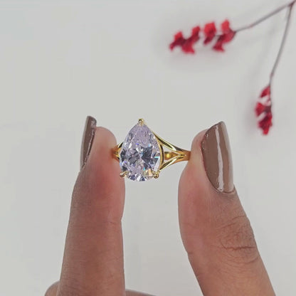 Pear Cut Solitaire Lab Grown Diamond Engagement Ring Open Split Shank Promise Ring Minimalist Bridal Ring for Women