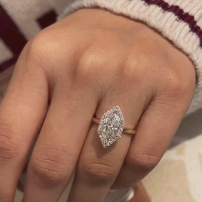 Dutch Marquise Moissanite Halo Set Engagement Ring Solid Gold Wedding Ring
