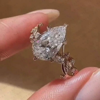 Pear Cut Moissanite Diamond Engagement Ring Nature Inspired Gold Vine Ring Floral Vintage Wedding Ring Luxury Bridal Jewelry