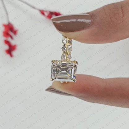Emerald Cut Lab Grown Diamond Engagement Ring Bridal Set Ring with Pavé Diamond Band Modern Unique Bridal Jewelry