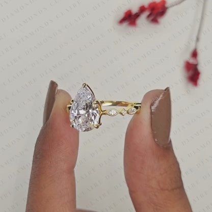 Pear Cut Moissanite Diamond Engagement Ring Vintage Marquise Accent Diamond Ring Nature Inspired Solitaire Bridal Ring for Women