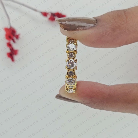 5.04 TCW Round Bezel Set Lab Grown Diamond Band Vintage Gold Eternity Wedding Band Elegant Anniversary Ring for Women