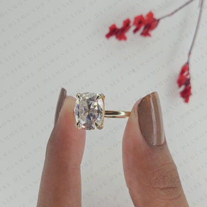 Elongated Cushion Cut Lab Grown Diamond Solitaire Engagement Ring Classic Gold Wedding Ring Minimalist Bridal Ring IGI Certified Anniversary Gift for Women