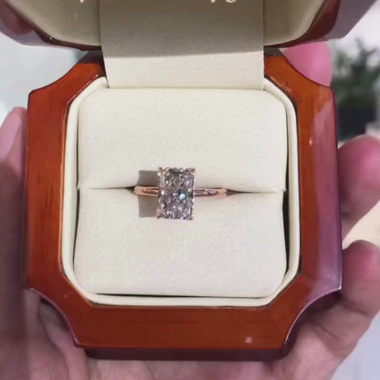 Radiant Cut Moissanite Diamond Solitaire Engagement Ring in Rose Gold