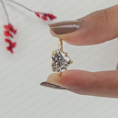 Heart Cut Moissanite Diamond Engagement Ring Gold Hidden Halo Ring Romantic Bridal Jewelry Minimalist Promise Ring.