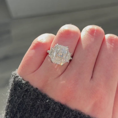 Radiant Three Stone Moissanite Engagement Ring Past Preset Future Wedding Ring