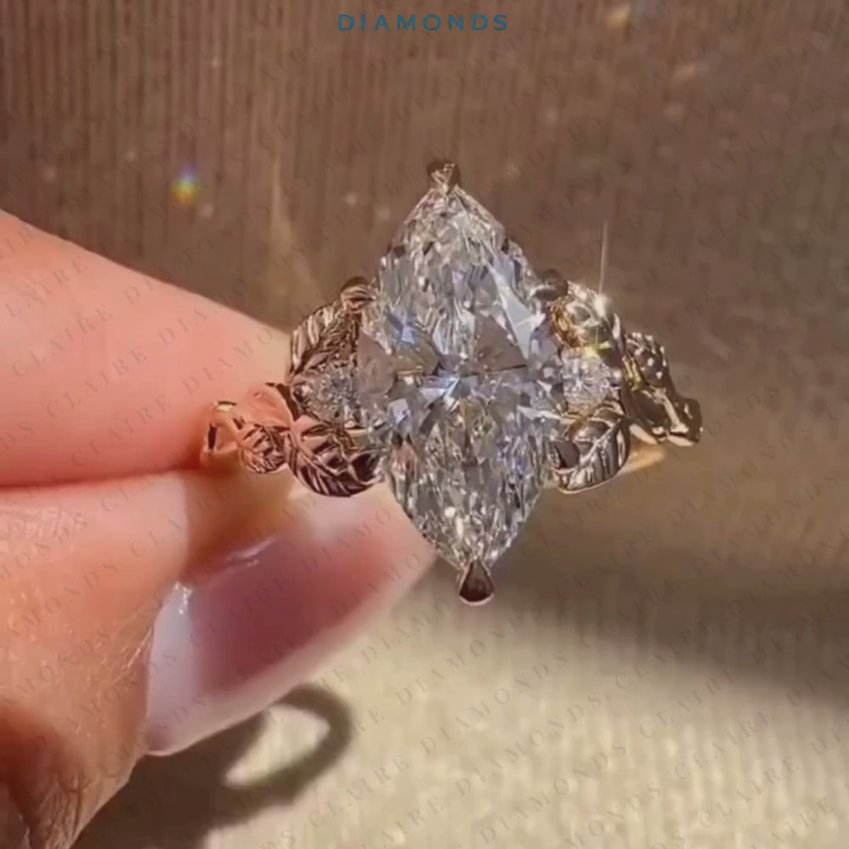 Marquise Cut Lab Grown Diamond Engagement Ring Nature Inspired Gold Vine Ring with Leaf Vintage Luxury Wedding Ring for Women