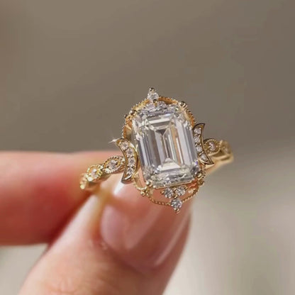 Vintage  Emerald Moissanite Art Deco Engagement Ring Gold Wedding Anniversary Ring