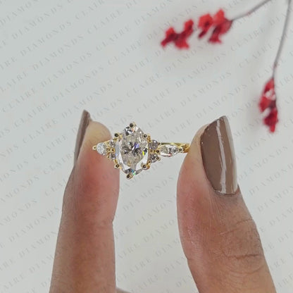 Nature Inspired Moissanite Oval Diamond Cluster Engagement Ring with Twisted Band