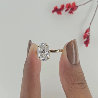 Classic Oval Cut Solitaire Moissanite Diamond Engagement Ring in Yellow Gold | Minimalist Wedding Ring for Women | Timeless Anniversary Gift.