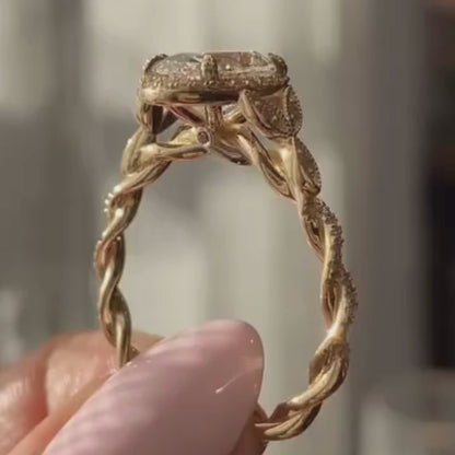 Oval Cut Moissanite Diamond Ring Halo Set Twisted Band Ring