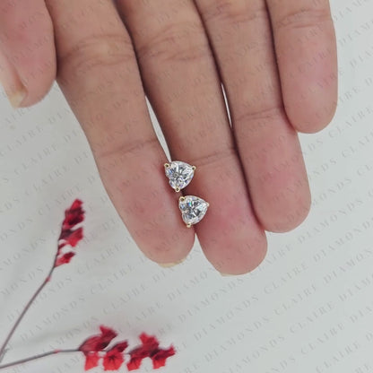 Heart Cut Lab Grown Diamond Stud Earrings, Classic Prong Set Gold Earrings, Minimalist Heart Shape Diamond Studs, Elegant Bridal Jewelry