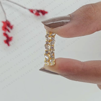 1.50 TCW Marquise & Round Cut Moissanite Diamond Nature Inspired Gold Band Ring Half Eternity Wedding Band