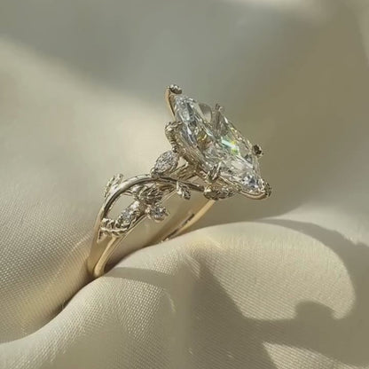 Dutch Marquise Moissanite Engagement Ring Floral Set Vintage Inspired Wedding Ring