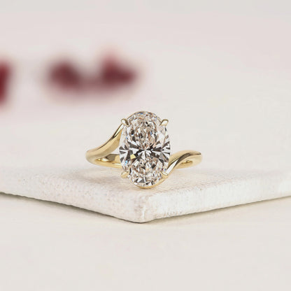Bypass Oval Cut Lab Grown Diamond Engagement Ring | Modern Solitaire Promise Ring for Everyday Luxury Wear