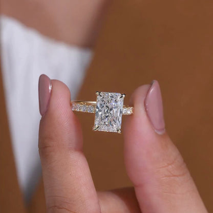 Radiant Cut Solitaire Lab Grown Diamond Engagement Ring with Pavé Diamond Band