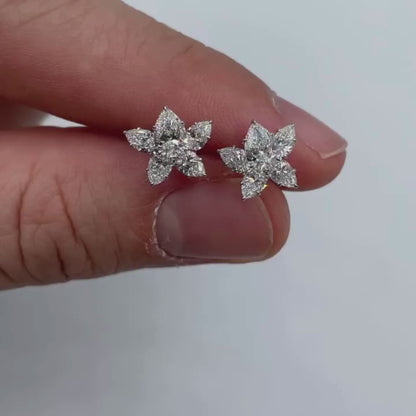2.00 TCW Floral Marquise & Round Cut Lab Grown Diamond Stud Earrings, Luxury Flower Cluster Diamond Earrings Wedding Gift Earrings