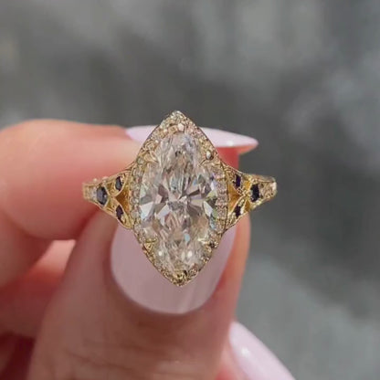 Marquise Halo Set Lab Grown Engagement Ring Vintage inspired Wedding Ring