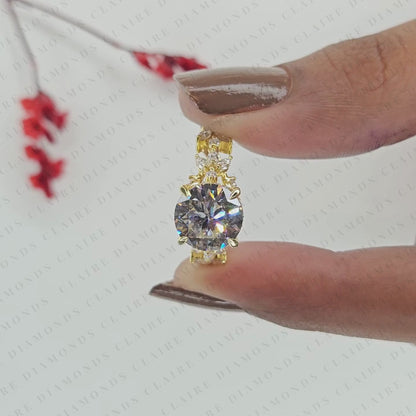 Round Cut Lab Grown Diamond Vintage Ring Handmade Floral Engagement Ring in Solid Gold For Her
