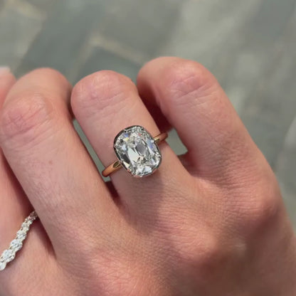 Bezel Set Old Mine Elongated Cushion Moissanite Engagement Ring Antique Diamond Vintage Wedding Ring Unique Anniversary Ring