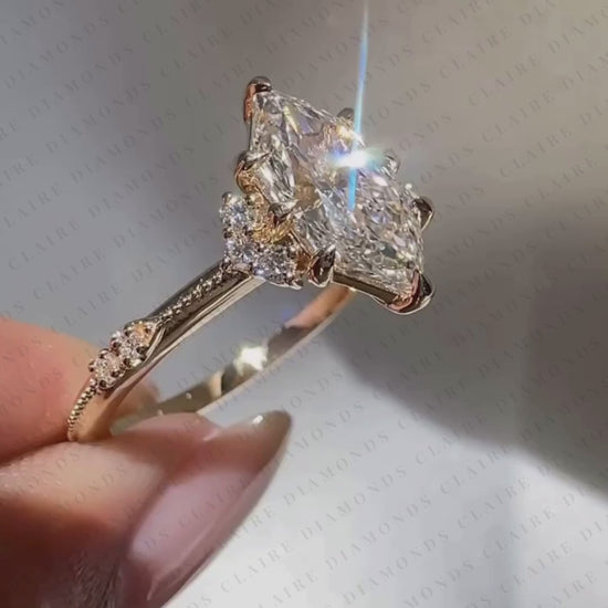 Dutch Marquise Cut Lab Grown Diamond Engagement Ring Rose Gold with Pavé Accents Vintage Inspired Luxury Wedding Ring for Women