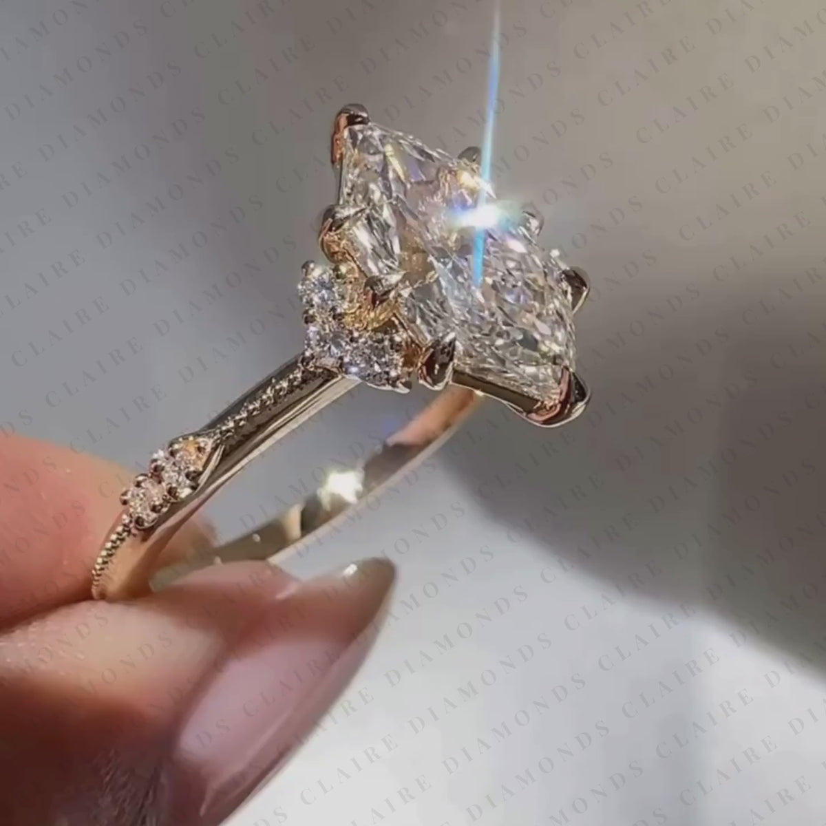 Dutch Marquise Cut Lab Grown Diamond Engagement Ring Rose Gold with Pavé Accents Vintage Inspired Luxury Wedding Ring for Women
