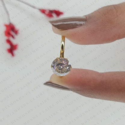 Portuguese Round Cut Lab Grown Diamond Engagement Ring, Solitaire Gold Ring, Unique Bridal Wedding Ring for Women