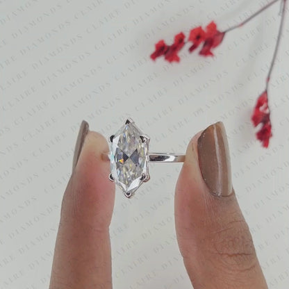 Dutch Marquise Cut Lab Grown Diamond Engagement Ring Solitaire White Gold Ring Elongated Diamond Bridal Ring Minimalist Wedding Ring