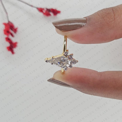 Kite Cut Lab Grown Diamond Engagement Ring Floral Cluster Gold Wedding Ring Unique Style Bridal Jewelry