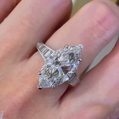 4.00 CT Marquise Moissanite Engagement Ring Cannel Set Baguette Wedding Ring
