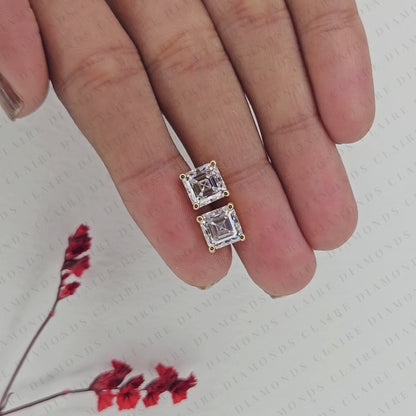 Asscher Cut Moissanite Diamond Stud Earrings Classic Solitaire Earrings Elegant Luxury Bridal Jewelry Timeless Gift for Her