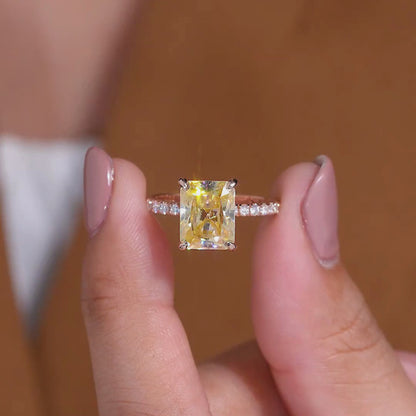 Radiant Cut Champagne Lab Grown Diamond Solitaire Engagement Ring in Rose Gold with Pavé Band