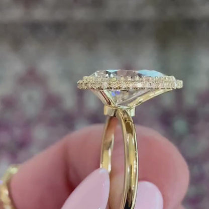 Halo Set Pear Lab Grown Engagement Ring bridal Gold Wedding Ring