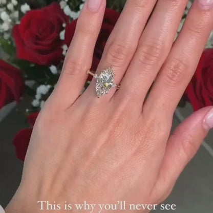 Marquise Cut Engagement Ring Distance Pave Lab Grown Ring  Wedding Rings For Women Solitaire Ring Anniversary Gift For Her