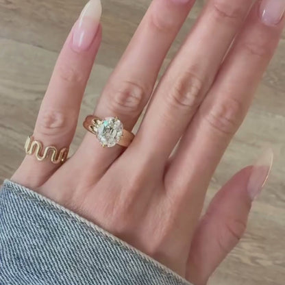 Old Mine Lab Grown Elongated Cushion Cut Engagement Ring in Yellow Gold, Vintage-Inspired Solitaire Diamond Ring