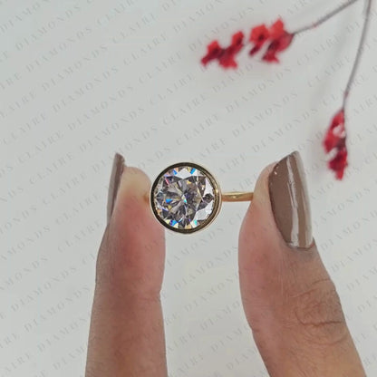Luxury Round Brilliant Lab Grown Diamond Solitaire Engagement Ring with Timeless Modern Elegance Bezel Engagement Ring