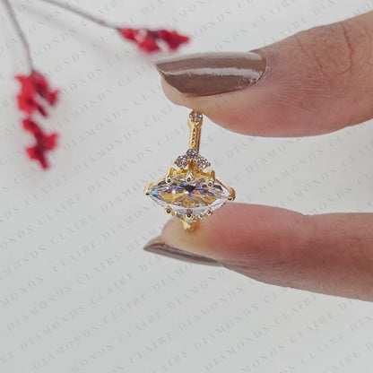 Marquise Lab Grown Diamond Engagement Ring Unique Floral Vintage Inspired Statement Bridal Ring