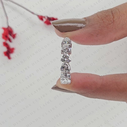2.10 TCW Heart Cut Moissanite Diamond Half Eternity Band Romantic Wedding Unique Stackable Bridal Band Elegant Fine Jewelry