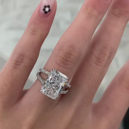 Radiant Lab Grown Diamond Engagement Ring Split Shank Double Band White Gold Luxury Ring