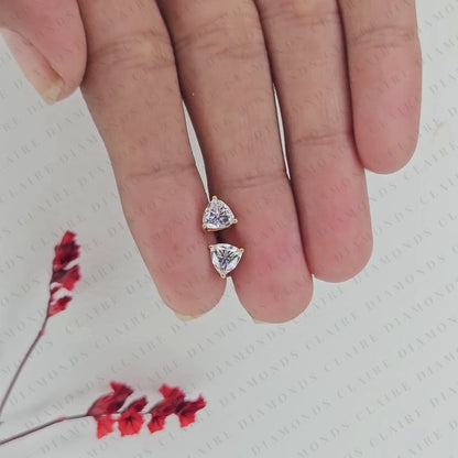 Trillion Cut Lab Grown Diamond Stud Earrings Elegant Solitaire Earrings Modern Minimalist Fine Jewelry