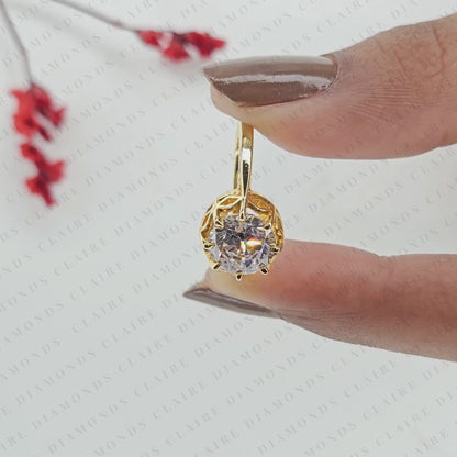 Round Cut Moissanite Diamond Engagement Ring Vintage Inspired Solitaire Bridal Ring Unique Fine Jewelry