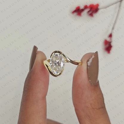 Oval Cut Lab Grown Diamond Bypass Engagement Ring  Modern Twist Solitaire Ring Minimalist Open Wrap Bridal Ring for Women