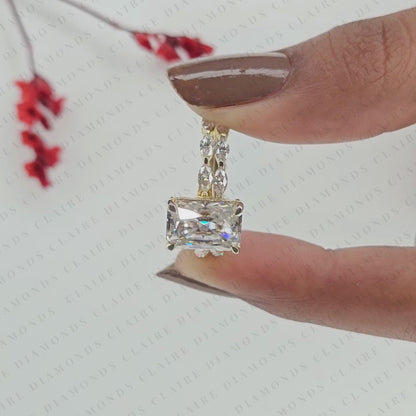 Radiant Cut Lab Grown Diamond Engagement Ring Set Yellow Gold Double Band with Pavé Side Stones Unique Luxury Bridal Ring Set
