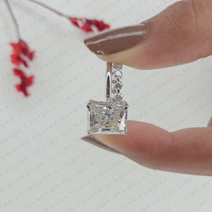 Radiant Cut Lab Grown Diamond Engagement Ring with White Gold Pavé Band | Elongated Radiant Center Stone Modern Classic Bridal Ring Set