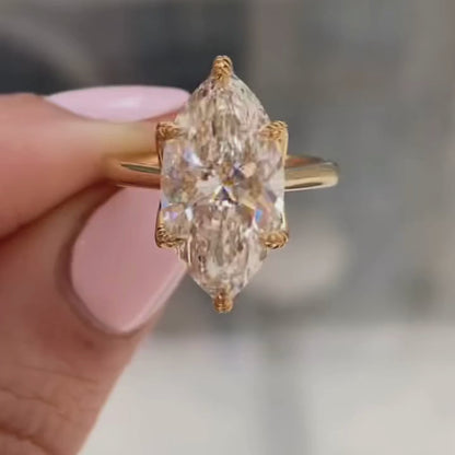 Marquise Cut Tulip Set Lab Grown Engagement Ring Solid Gold Solitaire Ring Wedding Rings For Women Anniversary Ring Promise Ring
