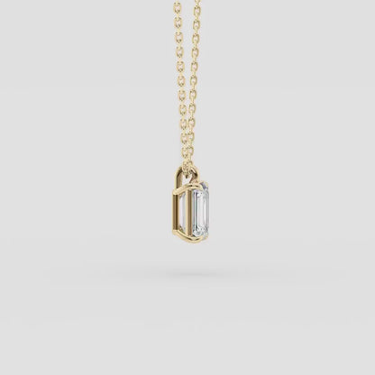 1.00 CT Emerald Cut Moissanite Diamond Pendant Necklace Gold Solitaire Drop, IGI Certified