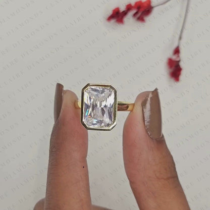 Radiant Cut Bezel Set Lab Grown Diamond Engagement Ring Solitaire Statement Ring Modern Minimalist Bridal Ring for Women
