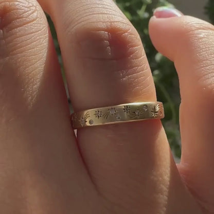 0.48 TCW Minimalist Celestial Starburst Moissanite Diamond Band in Gold Dainty Cosmic Inspired Ring
